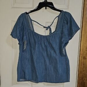 Old Navy Blue Cap Sleeve Tie Front Blouse